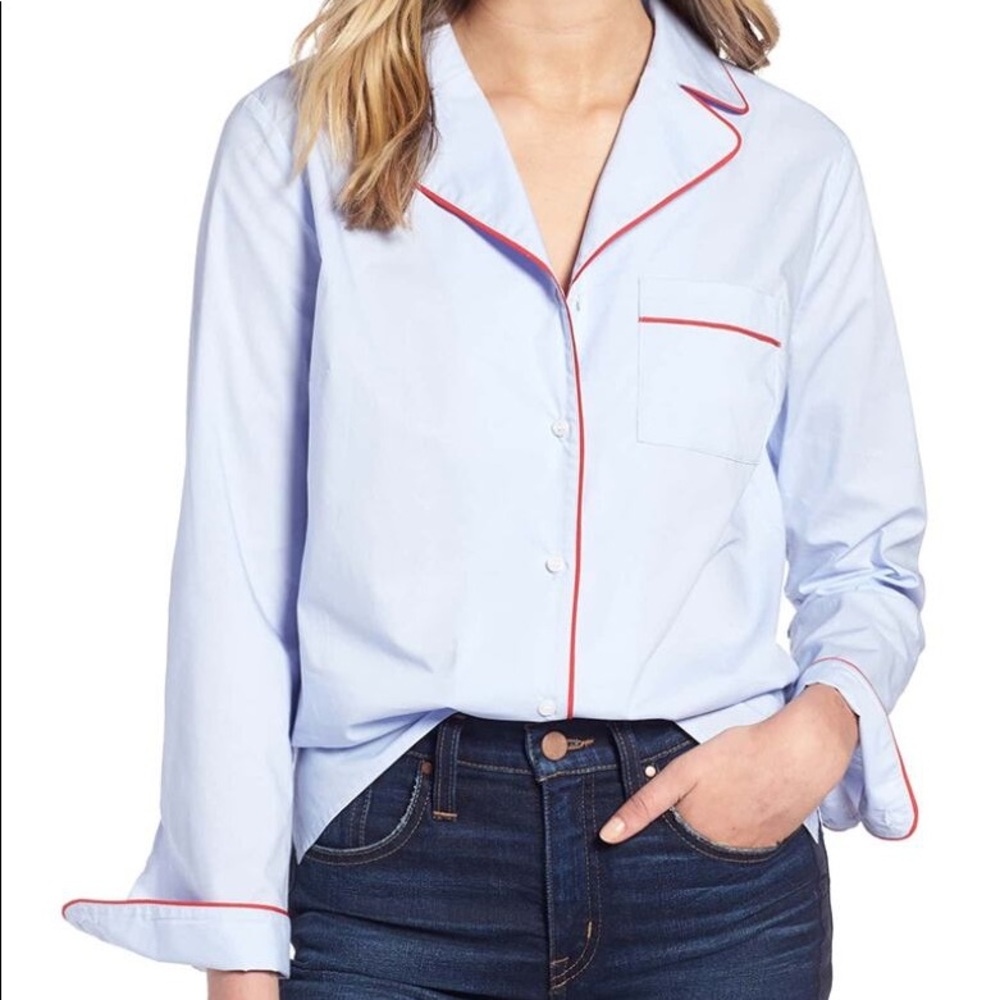 COPY - 1901 Women Blue W/ Red Piping Long Sleeve Blouse